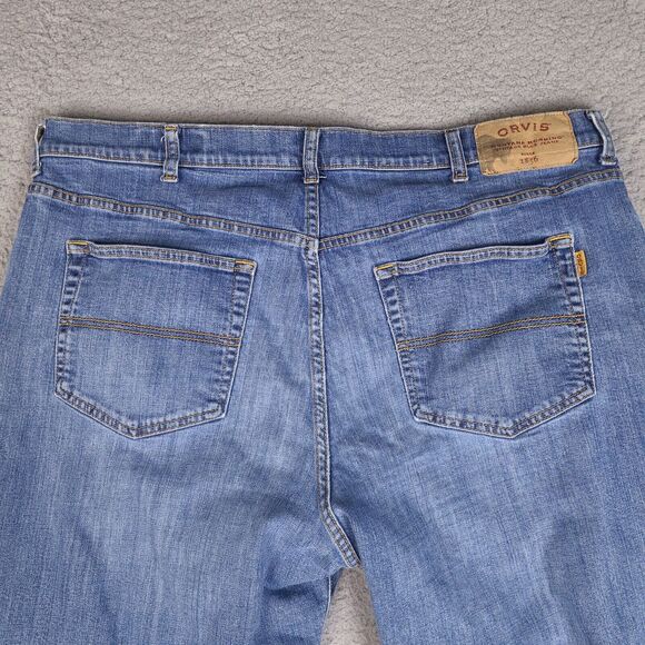 Orvis Jeans Mens 41 x 28.5 Blue Denim Straight Leg Distressed Cotton Blend - Picture 10 of 16